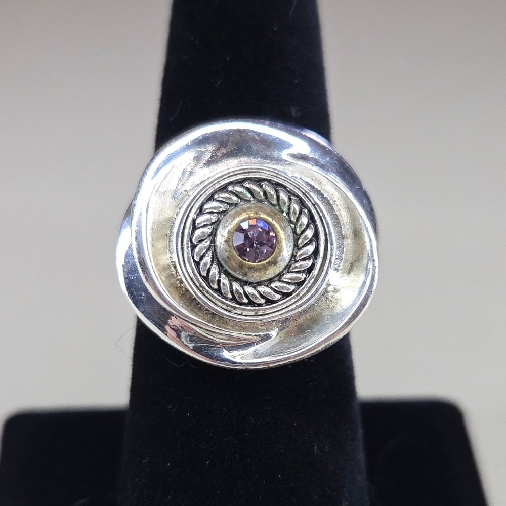 Silver Tone Pinkish Purple Rhinestone Swirl Statement‎ Cocktail Ring Size 7.5